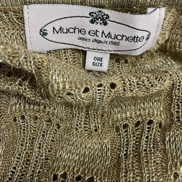 Muche et muchette open front tan gold lightweight cardigan sweater s/m - Picture 8 of 9